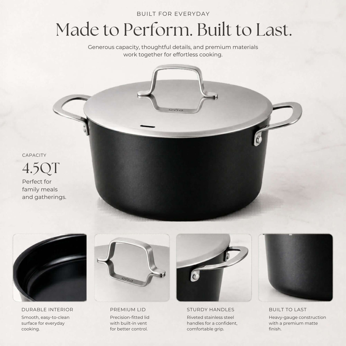 Ceramic Nonstick Stock Pot with Lid, 4.5-Qt - Wine Drop Cookery LLC