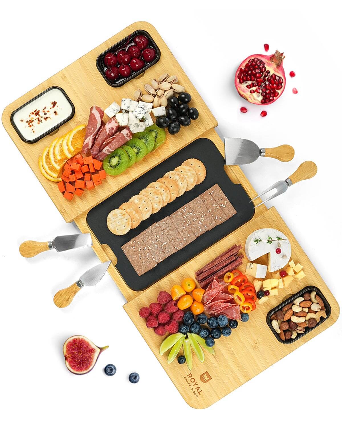 Cheese Board with Slate Plate and Serving Utensils - Wine Drop Cookery LLC