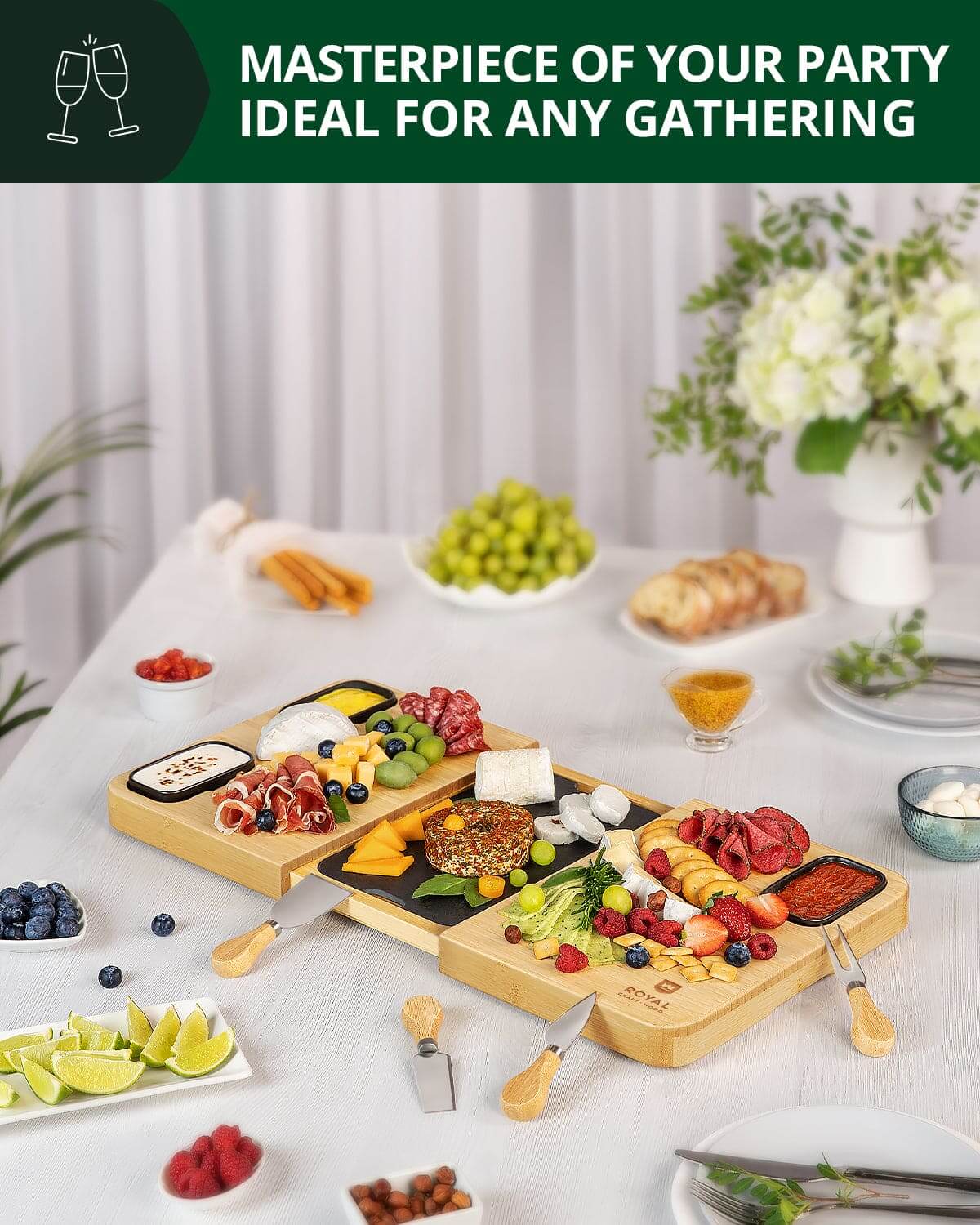 Cheese Board with Slate Plate and Serving Utensils - Wine Drop Cookery LLC