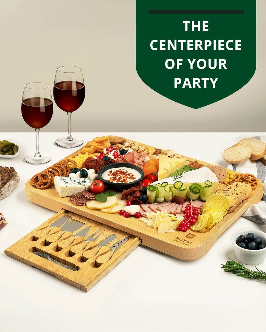 Cheese Board XXL with Cutlery Set - Wine Drop Cookery LLC