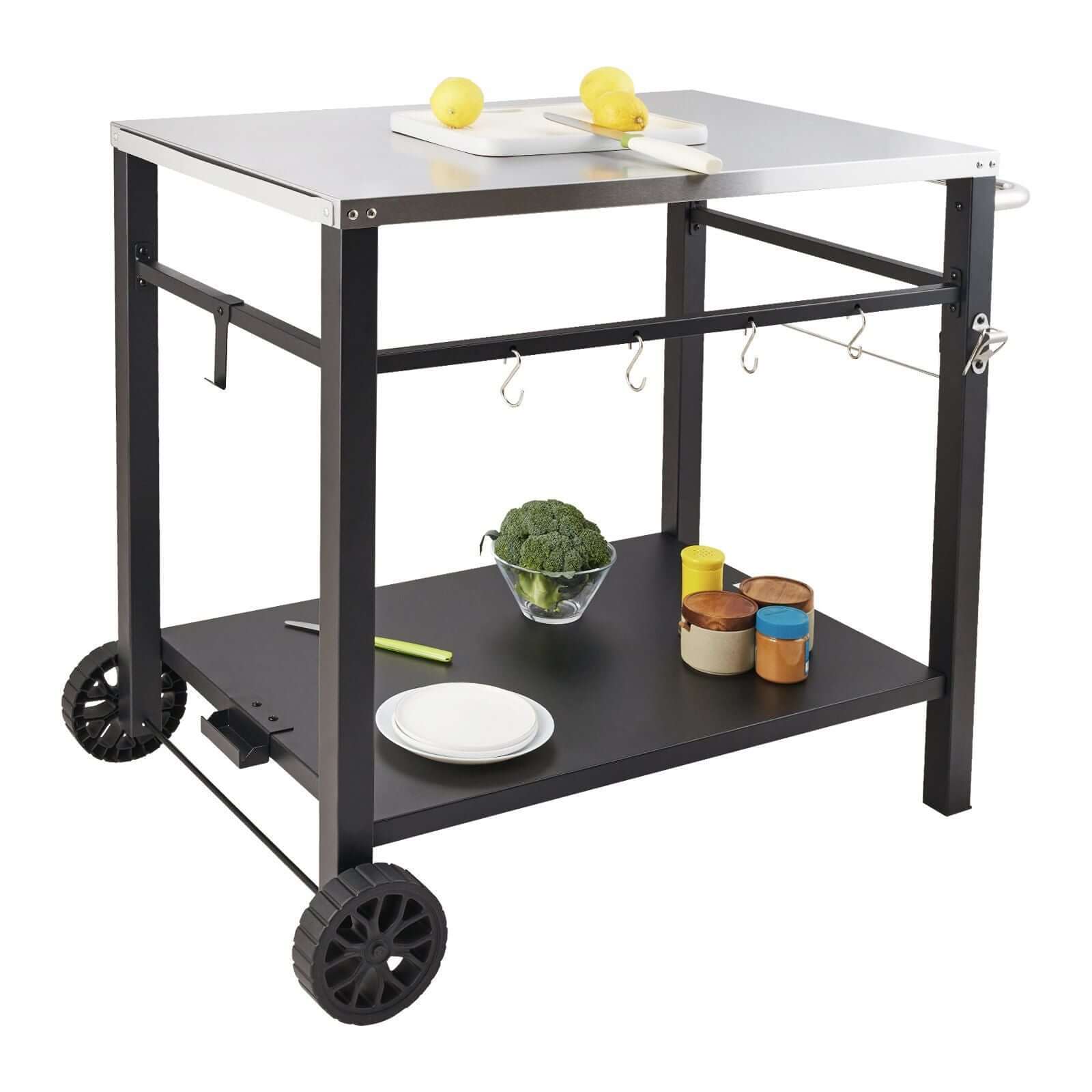 Outdoor Grill Dining Cart with Double-Shelf