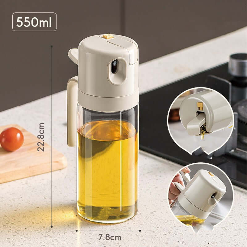 2 In 1 Oil Sprayer Bottle BBQ Cooking, 550ml, designed for easy pouring and spraying, ideal for BBQ and kitchen use.