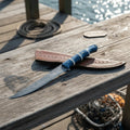 Damascus Fillet Knife, Blue Pakka Wood Handle with Sheath - Wine Drop Cookery LLC
