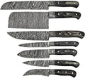 Damascus Knife Set, Black Wood Handles with Bolsters, 8.5 to 13 Inch - Wine Drop Cookery LLC