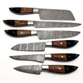 Damascus Knife Set, Buffalo Horn and Wood Handles, 8.5 to 13 Inch - Wine Drop Cookery LLC