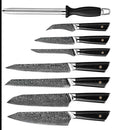 Damascus Knife Set, Bull Horn Handles, 8 to 13 Inch - Wine Drop Cookery LLC