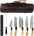 Damascus Knife Set, Olive Wood and G10 Handles, 9 to 13 Inch - Wine Drop Cookery LLC