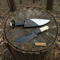 Damascus Skinning Knife Set of 2, Camel Bone Handles with Sheaths - Wine Drop Cookery LLC