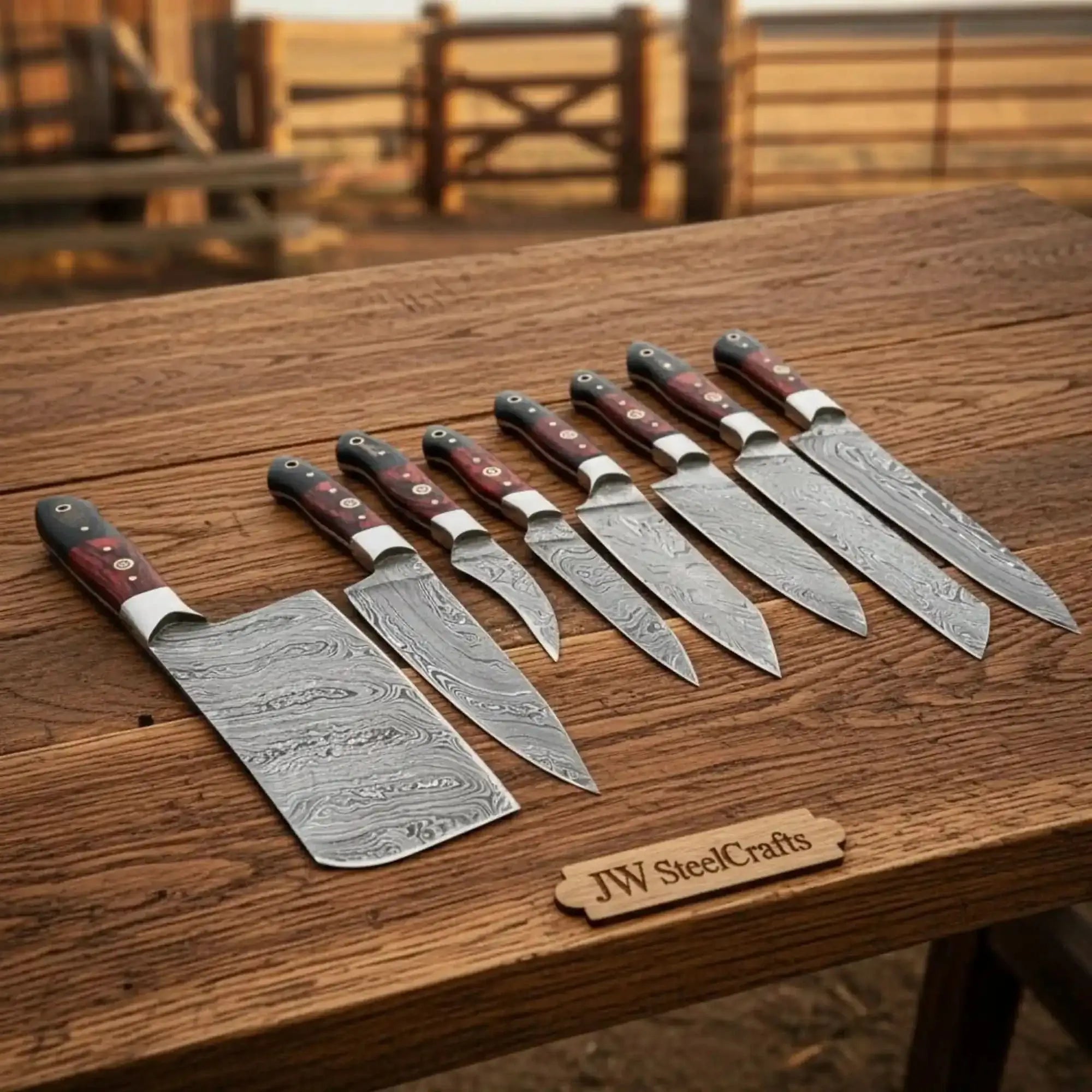Handmade Damascus Western Chef Knife Set 