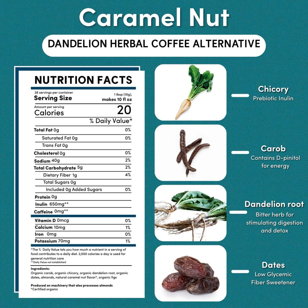 Dandelion Caramel Nut Chicory Herbal Coffee - Wine Drop Cookery LLC