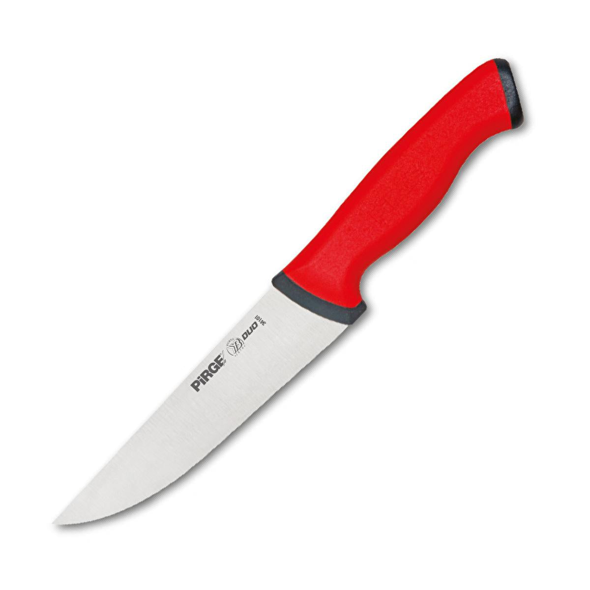 Pirge Duo Butcher Knife, 5.7 Inch High Carbon Stainless Steel, red handle - Wine Drop Cookery LLC