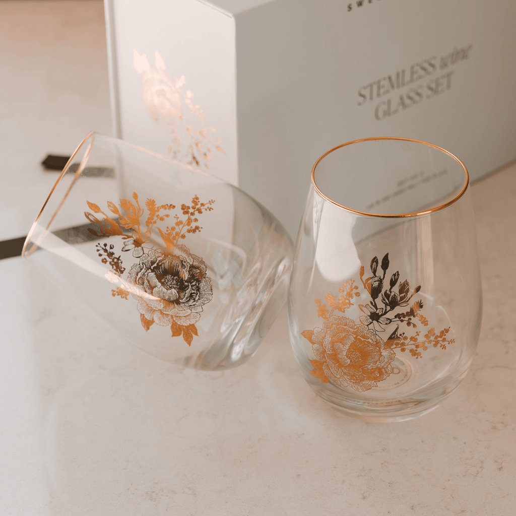 Delft Stemless Wine Glass Box Set - Wine Drop Cookery LLC