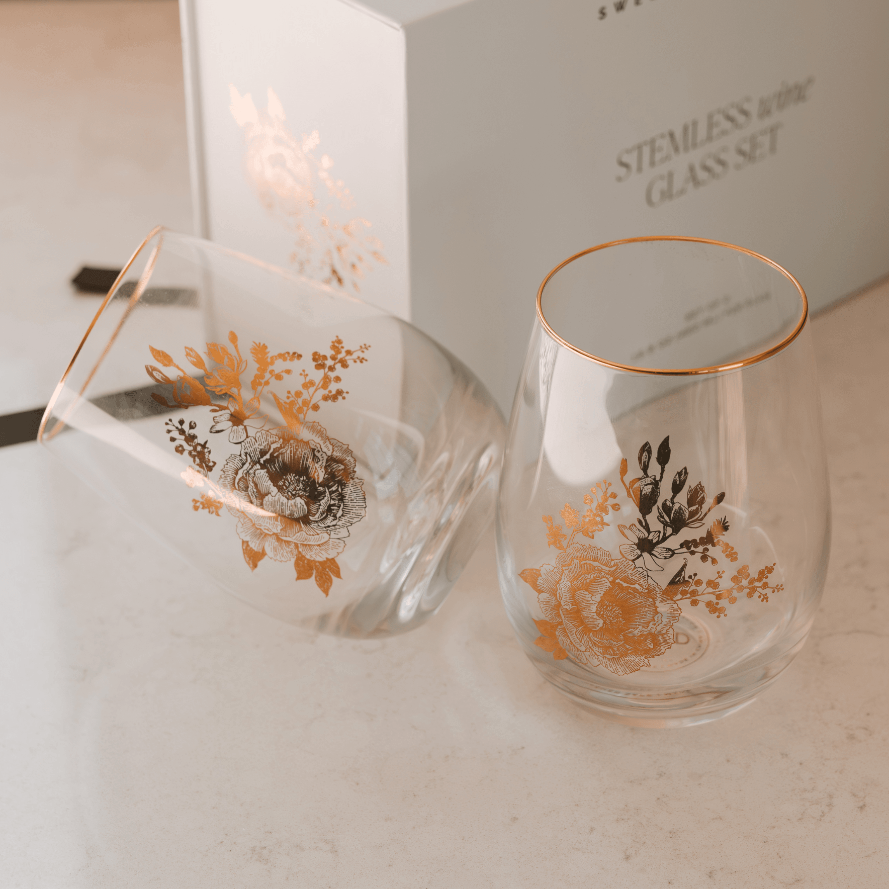 Delft Stemless Wine Glass Box Set - Wine Drop Cookery LLC