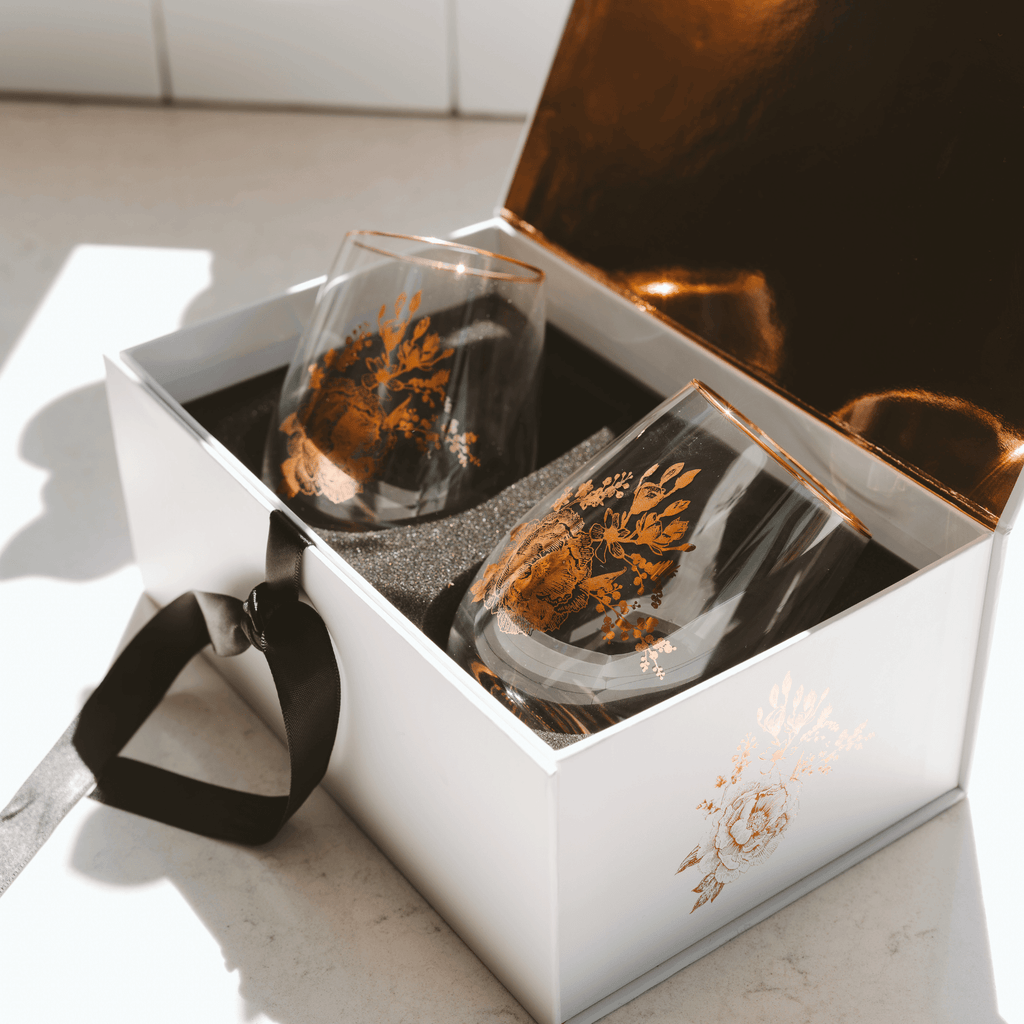 Delft Stemless Wine Glass Box Set - Wine Drop Cookery LLC