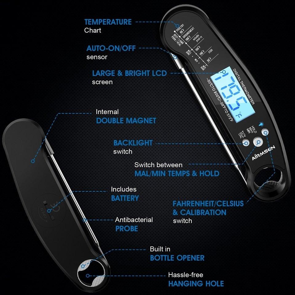 Digital Instant-Read Meat Thermometer Waterproof - Wine Drop Cookery LLC
