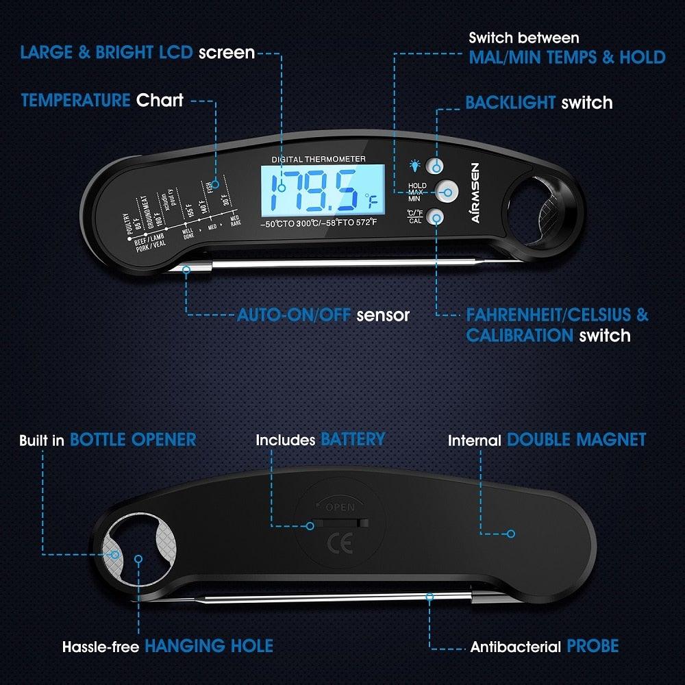 Digital Instant-Read Meat Thermometer Waterproof - Wine Drop Cookery LLC