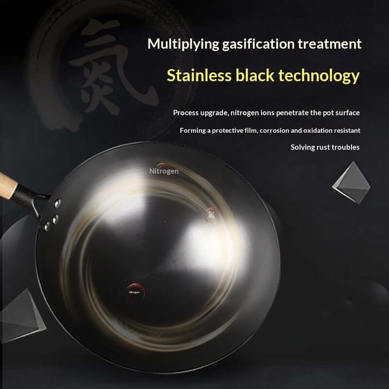 Hand Forged Wrought Iron Wok, 30 to 36cm