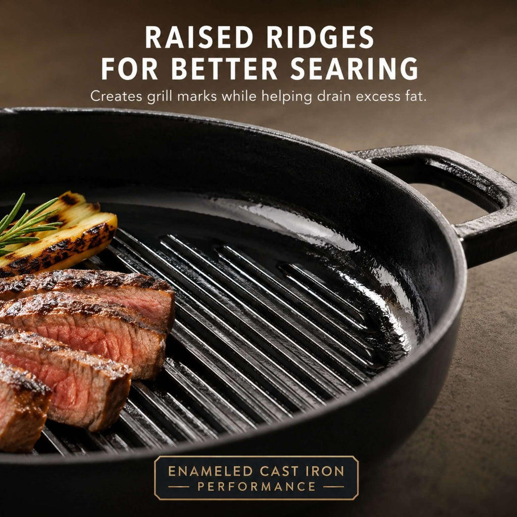 Enameled Cast Iron Grill Pan, 11" - Wine Drop Cookery LLC