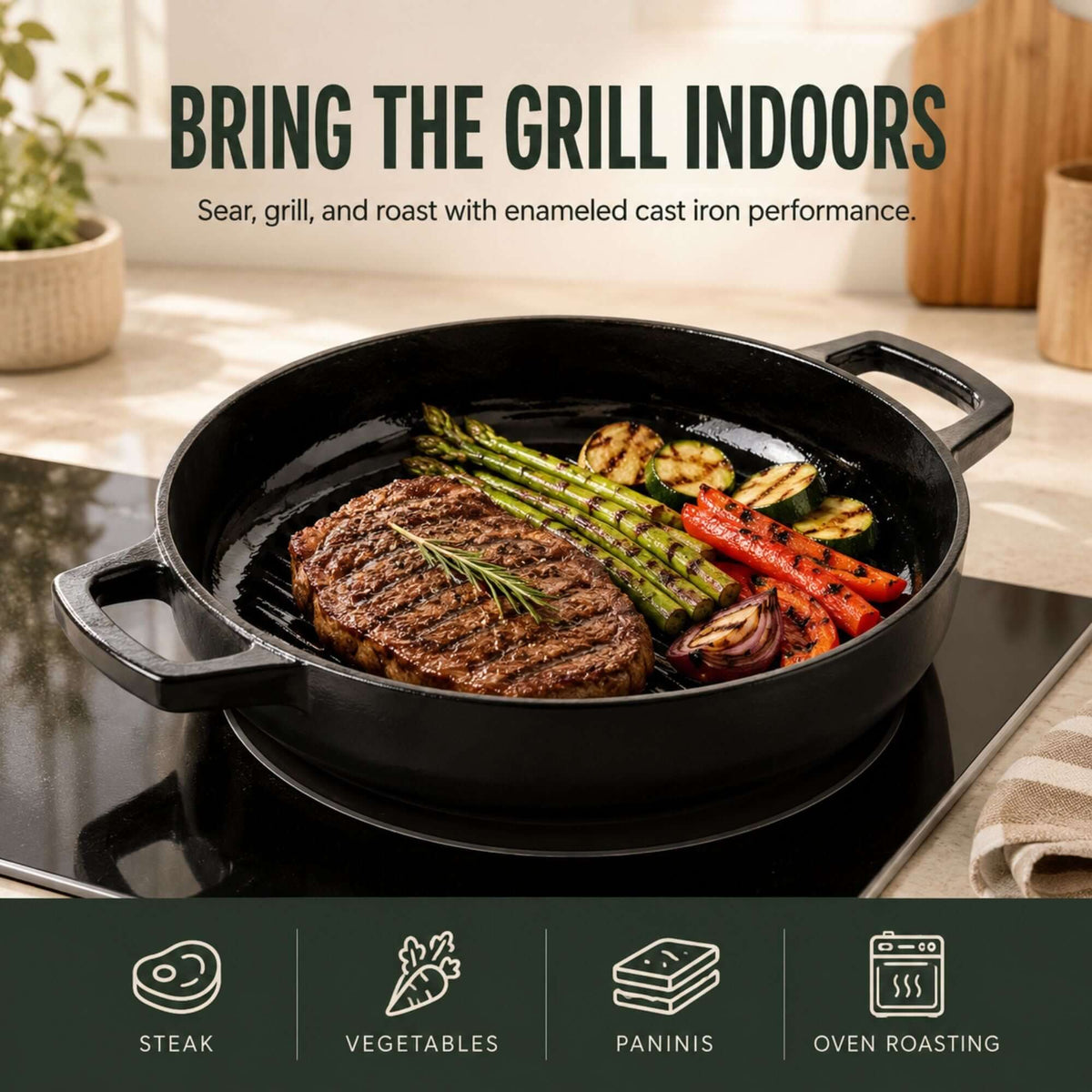 Enameled Cast Iron Grill Pan, 11" - Wine Drop Cookery LLC