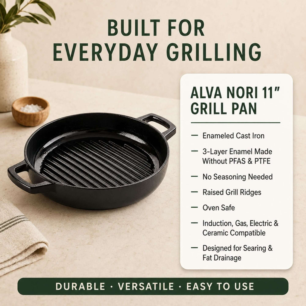Enameled Cast Iron Grill Pan, 11" - Wine Drop Cookery LLC