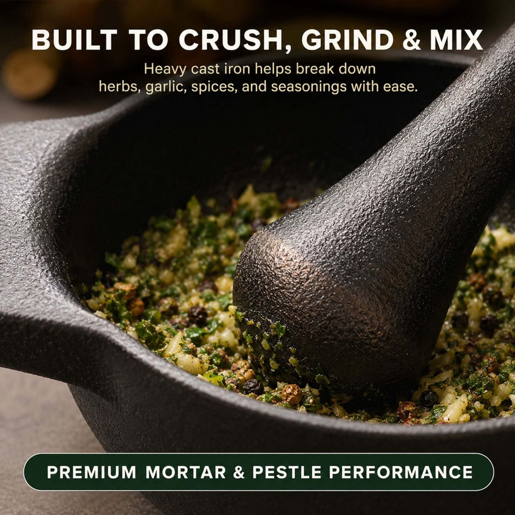 Enameled Cast Iron Mortar & Pestle Set, 2-Cup - Wine Drop Cookery LLC