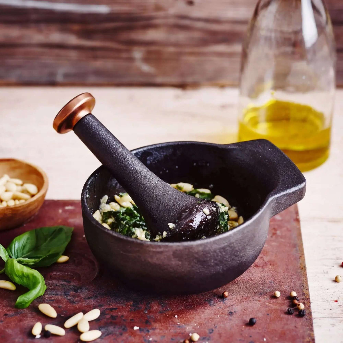 Enameled Cast Iron Mortar & Pestle Set, 2-Cup - Wine Drop Cookery LLC
