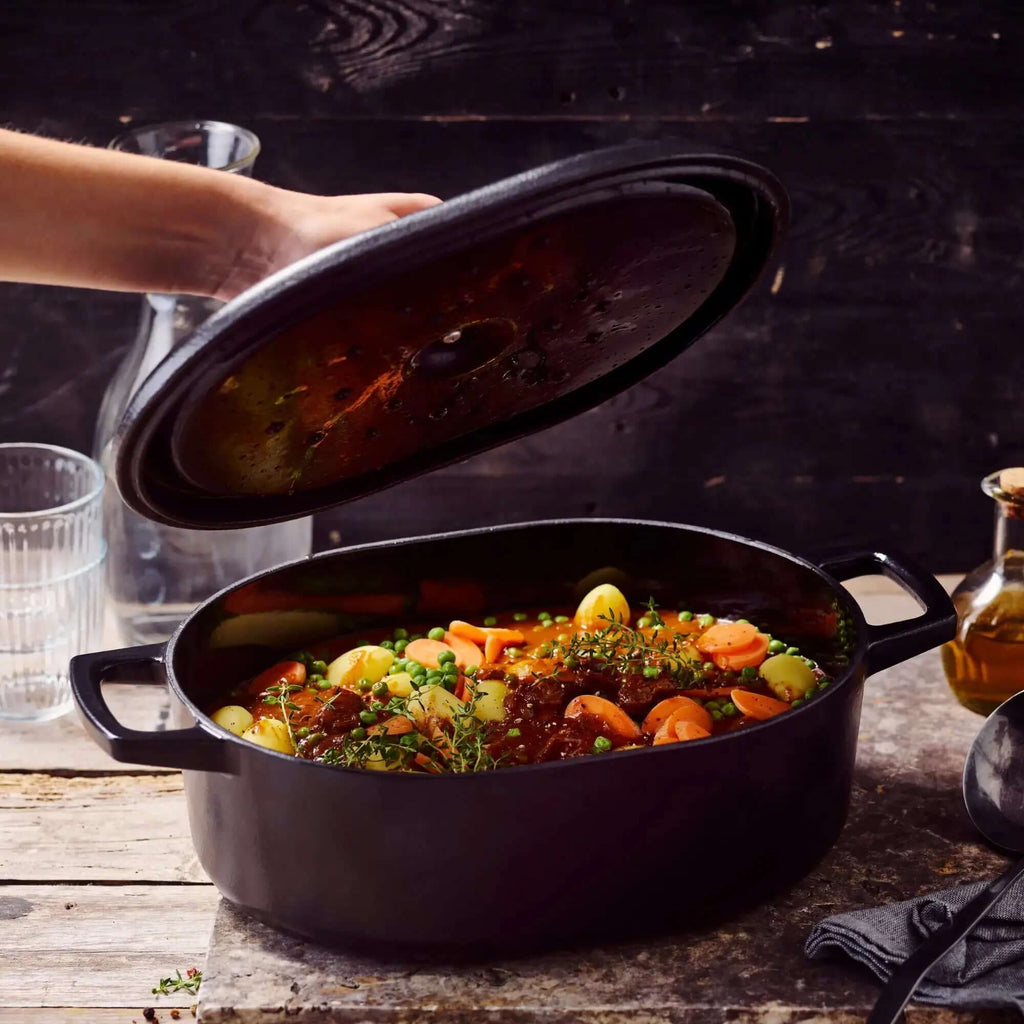 Enameled Cast Iron Oval Dutch Oven, 6-Qt - Wine Drop Cookery LLC