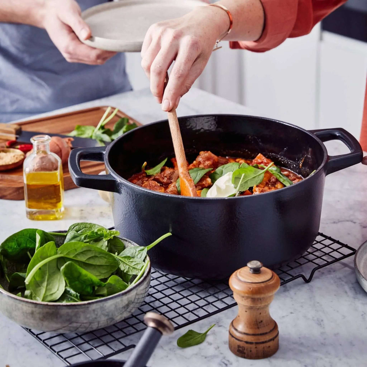 Enameled Cast Iron Round Dutch Oven, 5-Qt - Wine Drop Cookery LLC