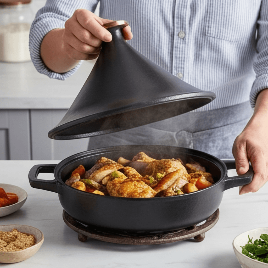 Enameled Cast Iron Tagine, 3-Qt - Wine Drop Cookery LLC