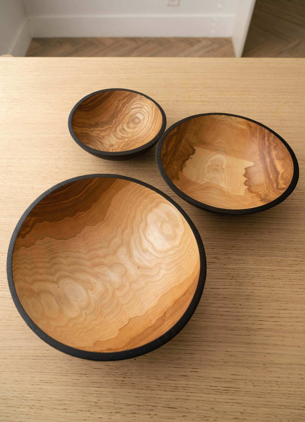 Half Charred Ashwood Nesting Bowl Set - Wine Drop Cookery LLC