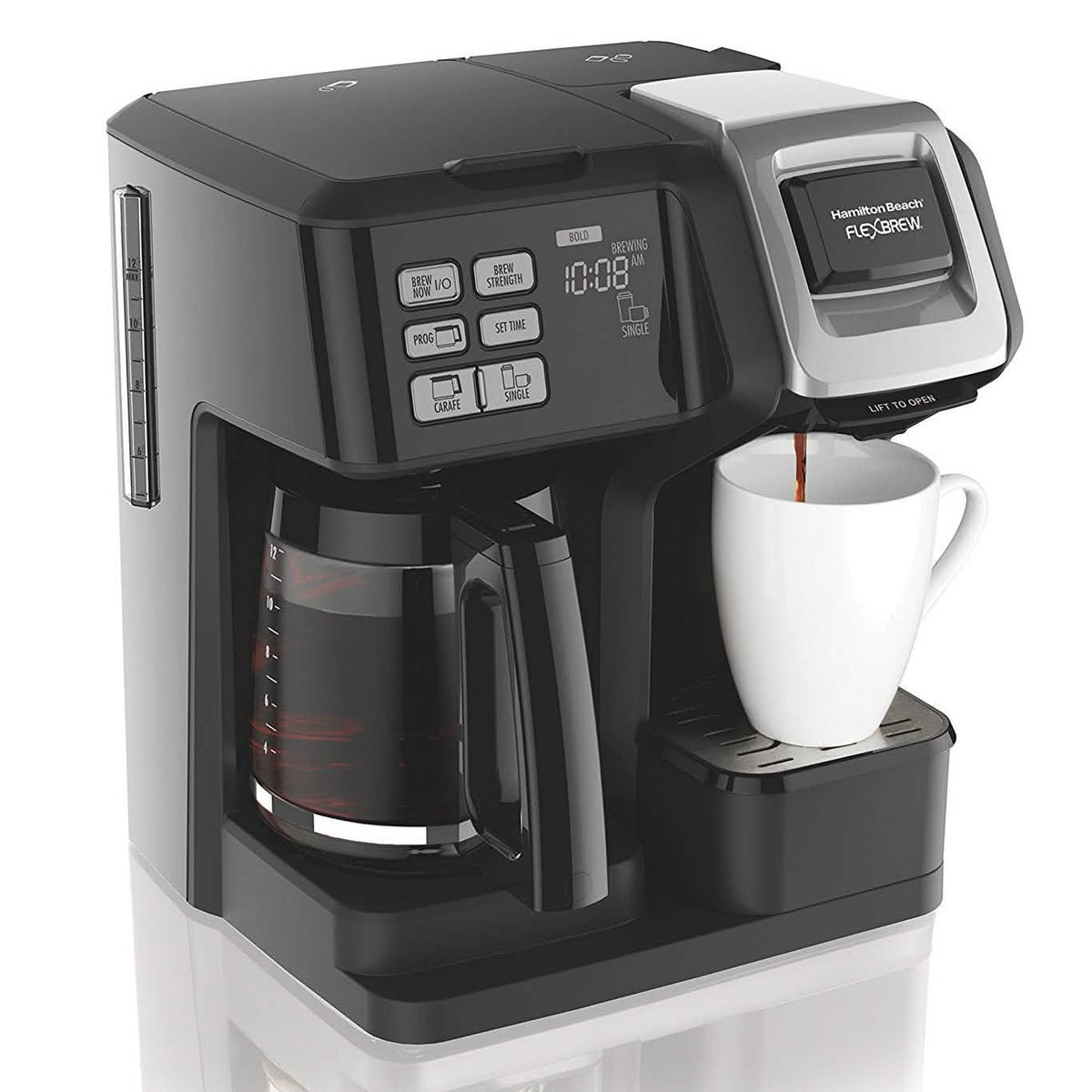 12-cup carafe and single-serve coffee maker with programmable timer