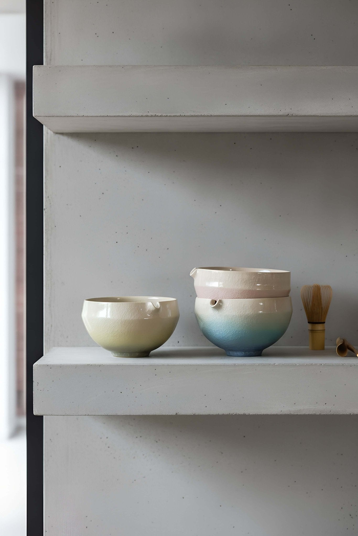 Handmade Ceramic Matcha Bowl with Spout & Matching Cup Set - Wine Drop Cookery LLC