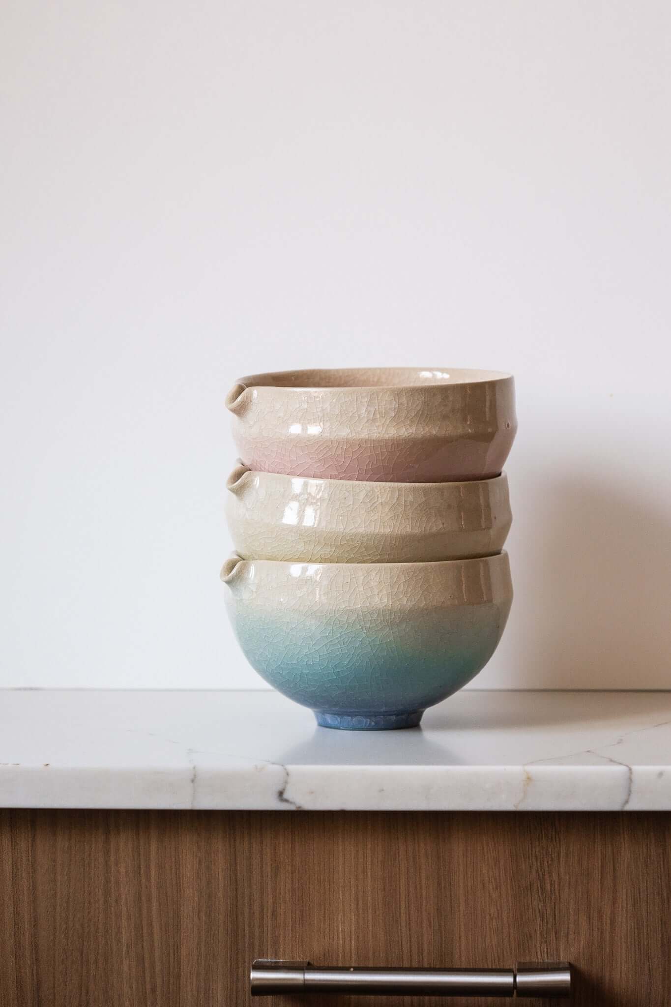 Handmade Ceramic Matcha Bowl with Spout & Matching Cup Set - Wine Drop Cookery LLC