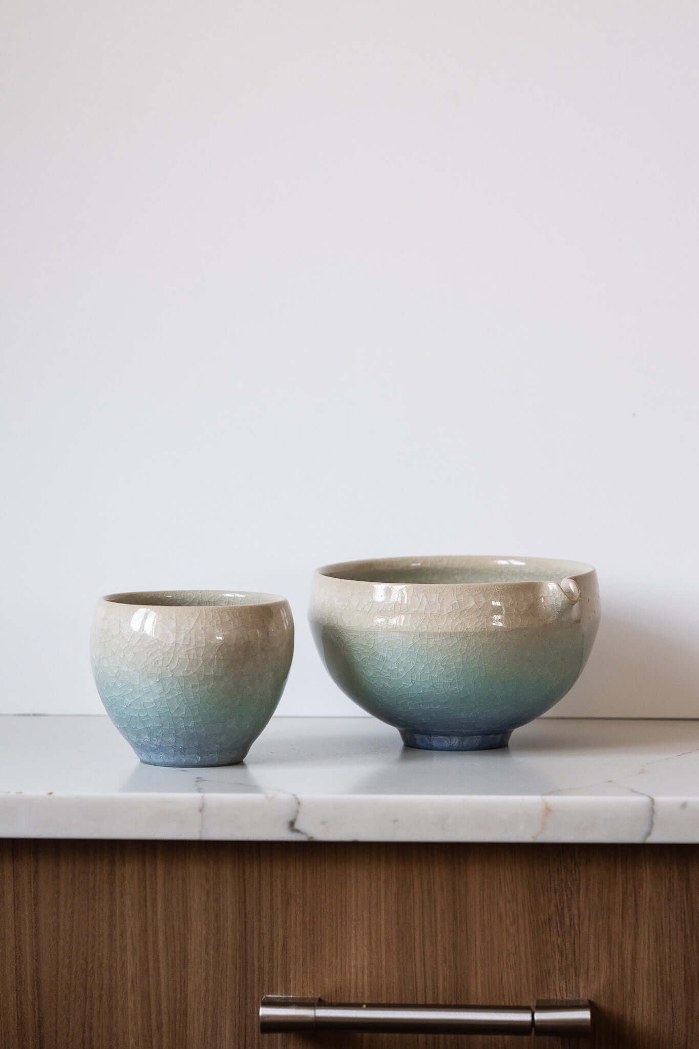 Handmade Ceramic Matcha Bowl with Spout & Matching Cup Set - Wine Drop Cookery LLC