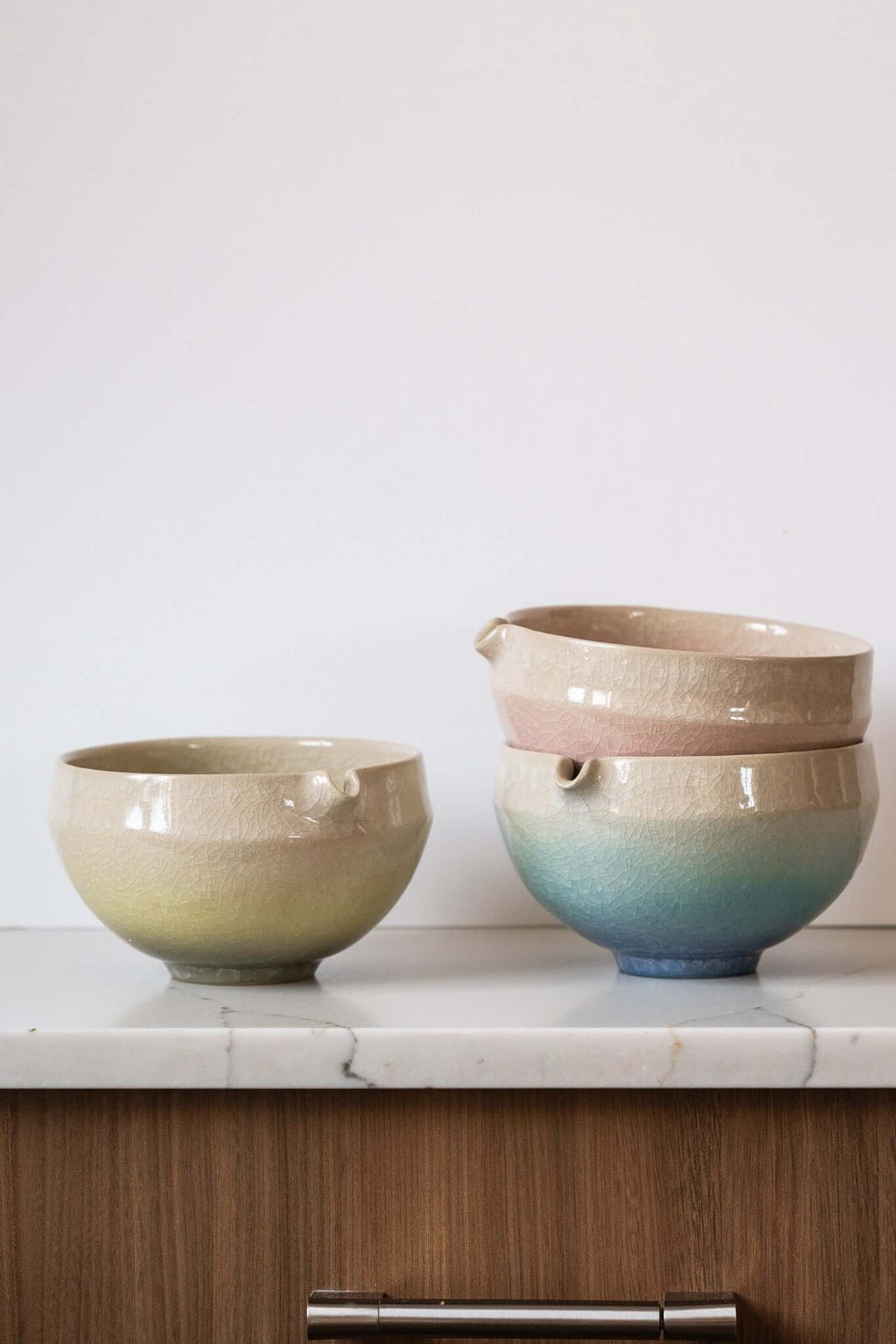 Handmade Ceramic Matcha Bowl with Spout & Matching Cup Set - Wine Drop Cookery LLC