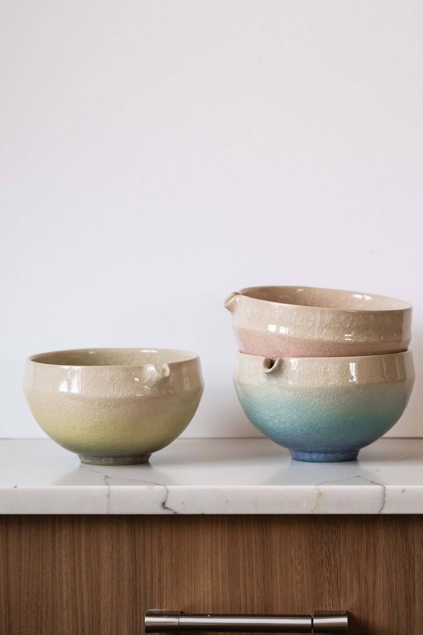 Handmade Ceramic Matcha Bowl with Spout & Matching Cup Set - Wine Drop Cookery LLC