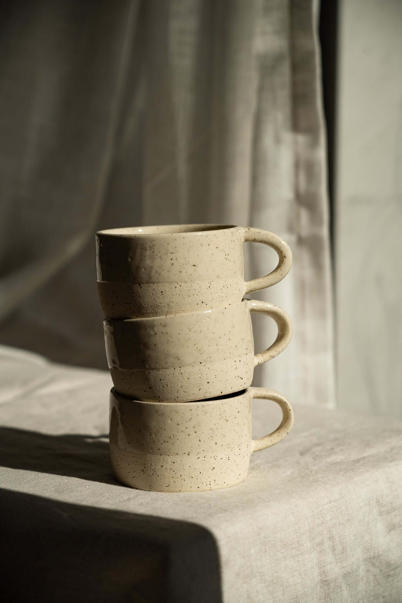 Handmade Stoneware Mug, White Sand Speckled - Wine Drop Cookery LLC