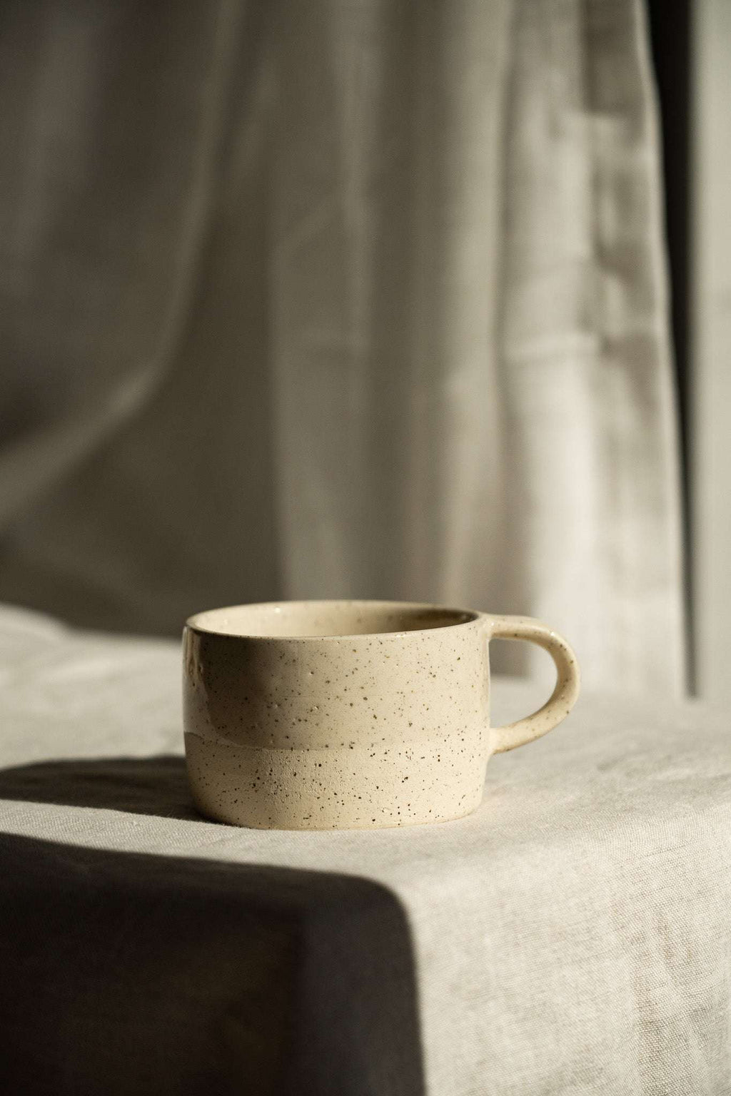 Handmade Stoneware Mug, White Sand Speckled - Wine Drop Cookery LLC