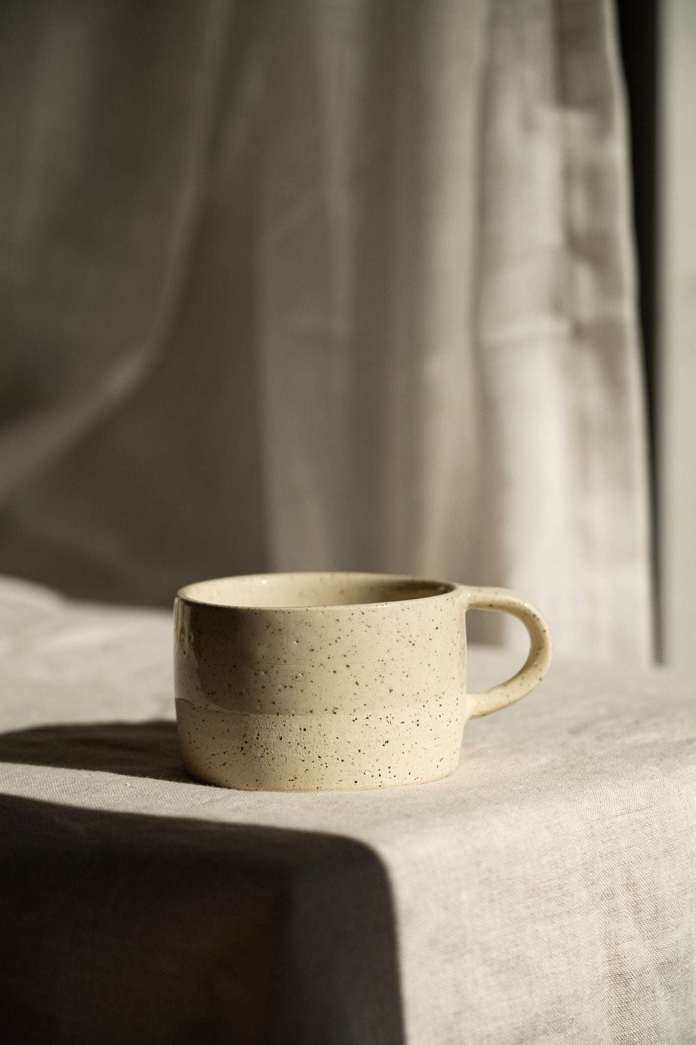 Handmade Stoneware Mug, White Sand Speckled - Wine Drop Cookery LLC