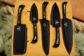 5-Piece Black 1095 Carbon Steel Chef Knife Set, Micarta Handles - Wine Drop Cookery LLC