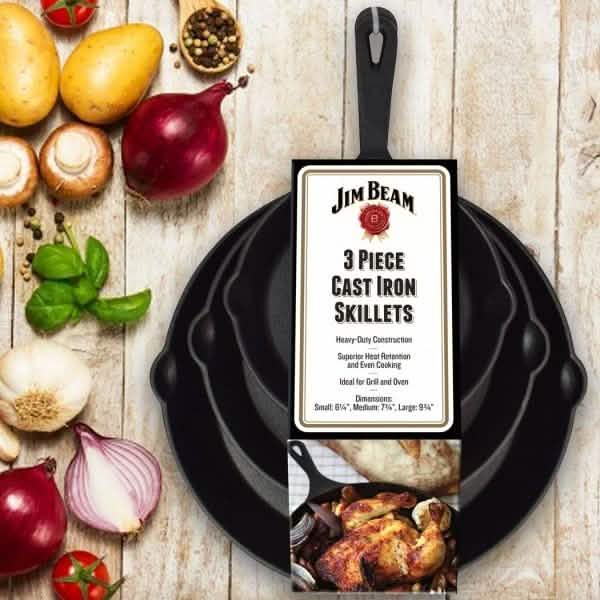 3-piece cast iron skillet set, 6, 8 and 10 inch pans