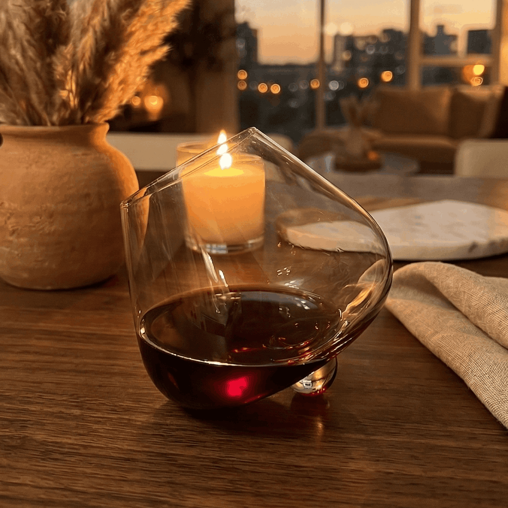 Kami Rotating Crystal Wine Glass & Wooden Coaster - Wine Drop Cookery LLC