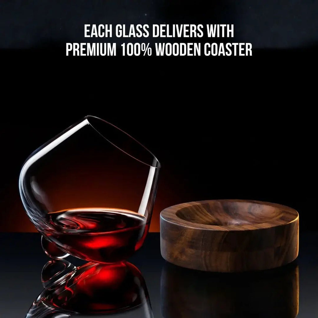 Kami Rotating Crystal Wine Glass & Wooden Coaster - Wine Drop Cookery LLC