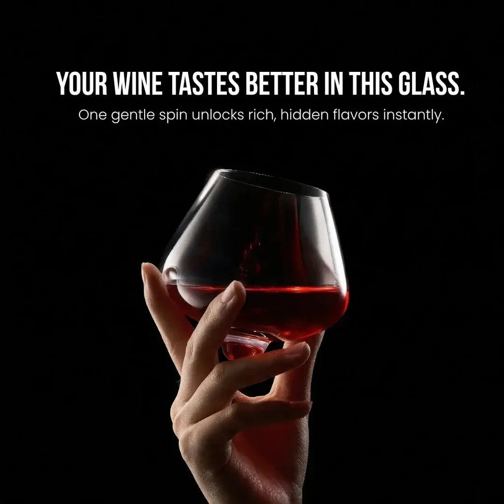 Kami Rotating Crystal Wine Glass & Wooden Coaster - Wine Drop Cookery LLC