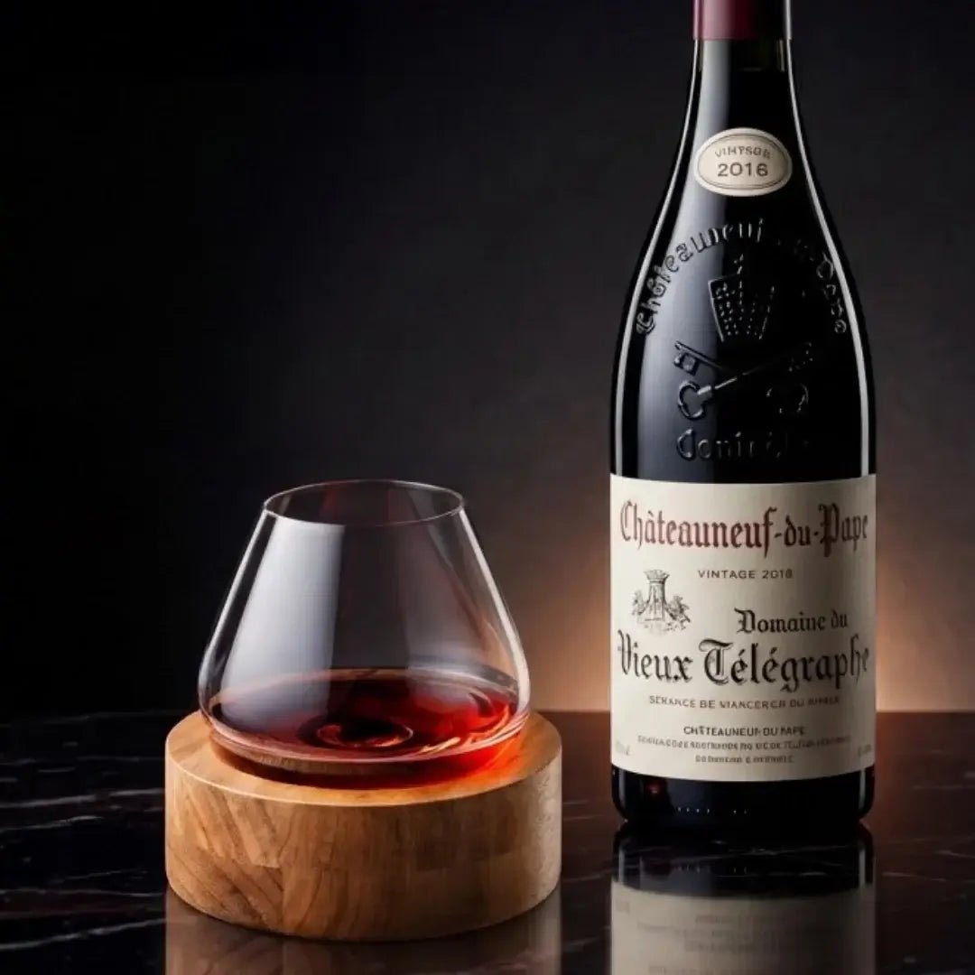 Kami Rotating Crystal Wine Glass & Wooden Coaster - Wine Drop Cookery LLC