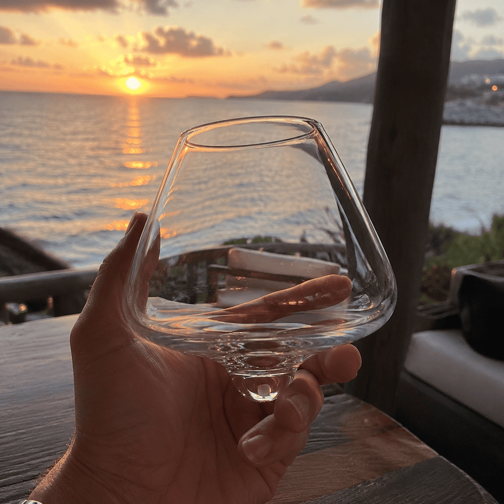Kami Rotating Crystal Wine Glass & Wooden Coaster - Wine Drop Cookery LLC
