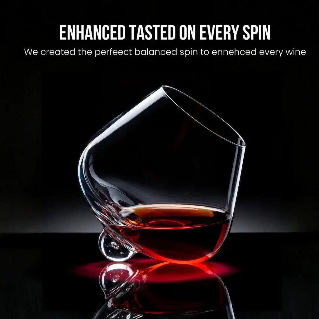 Kami Rotating Crystal Wine Glass & Wooden Coaster - Wine Drop Cookery LLC