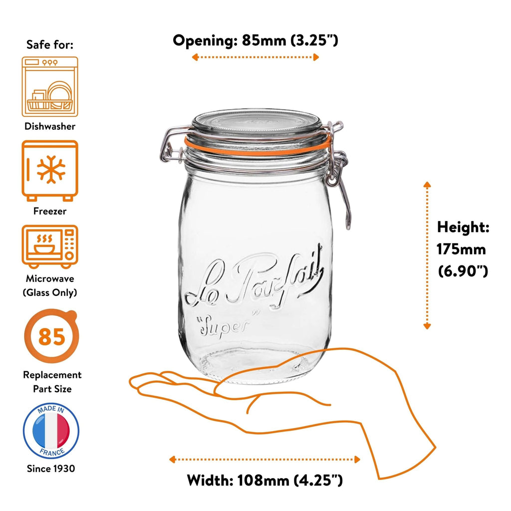 Le Parfait Super Jars with Wire-Bail Clamp Lid - Wine Drop Cookery LLC