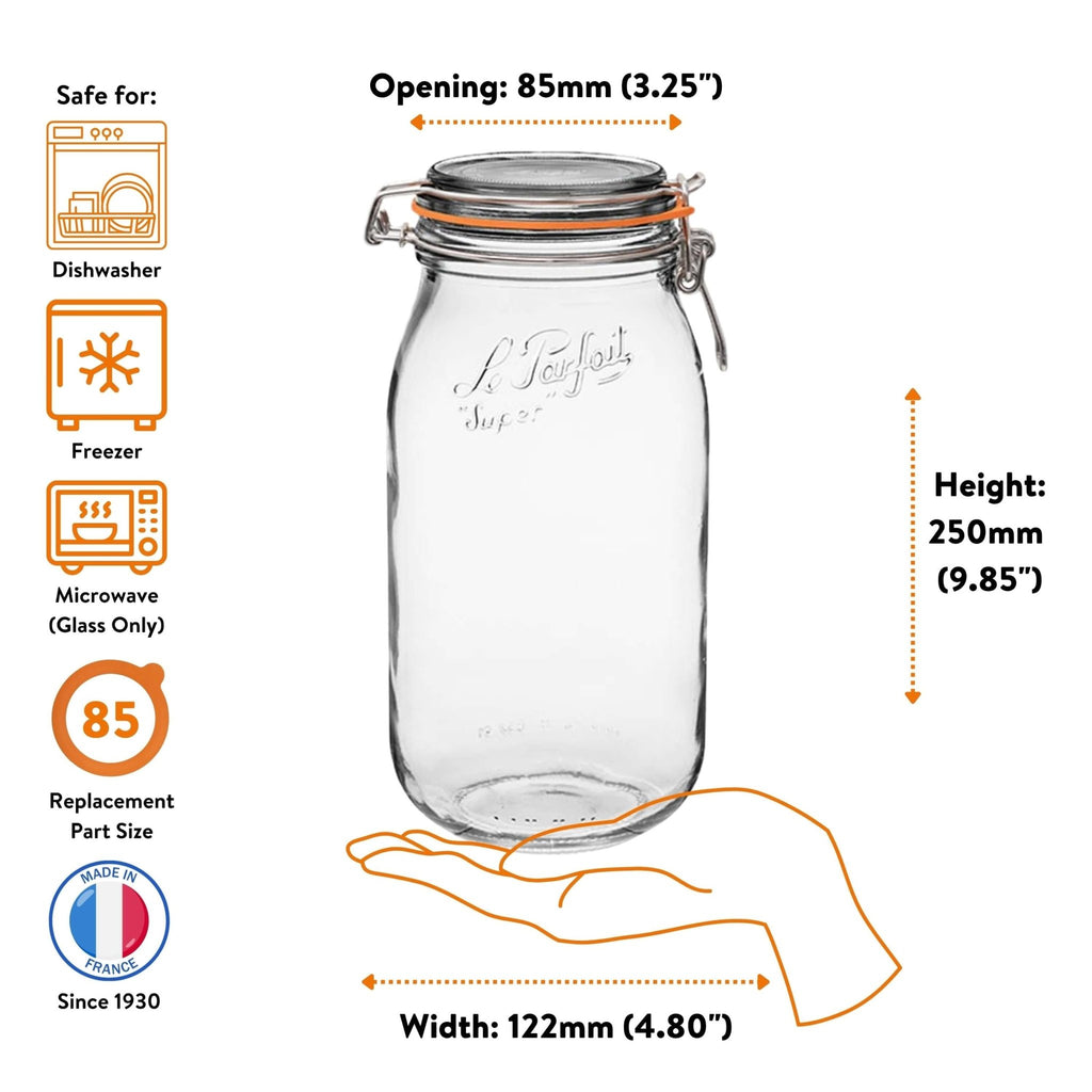 Le Parfait Super Jars with Wire-Bail Clamp Lid - Wine Drop Cookery LLC