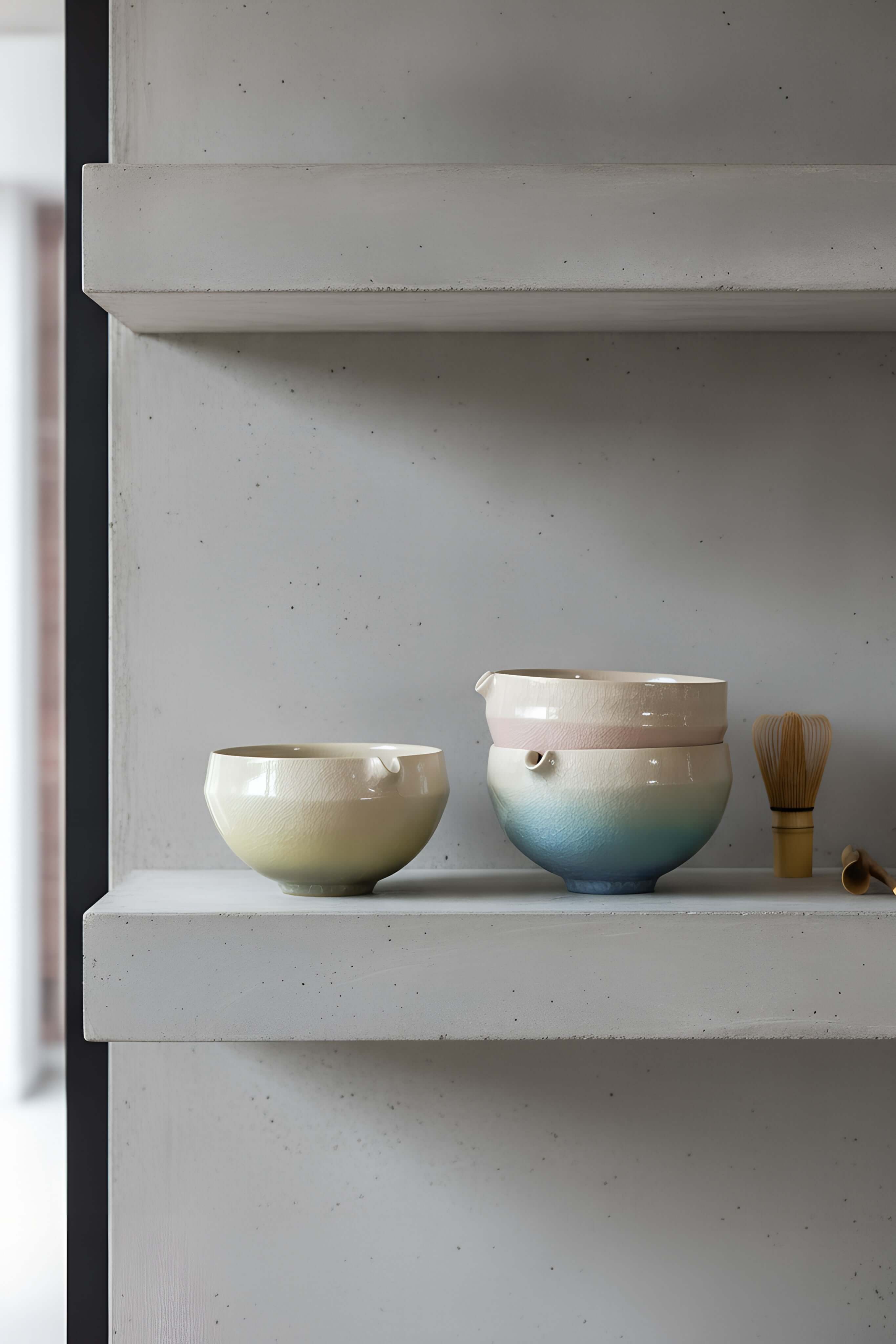 Handmade Ceramic Matcha Bowl with Spout & Matching Cup Set